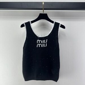 Miu Miu Black Knit Tank with White Logo